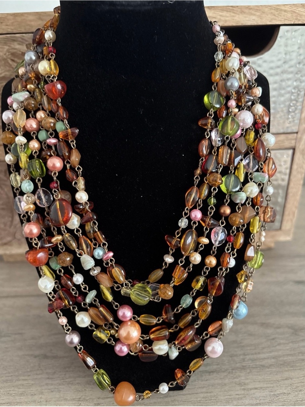 Lia Sophia Multicolor Glass & Pearl Multi-Strand Necklace